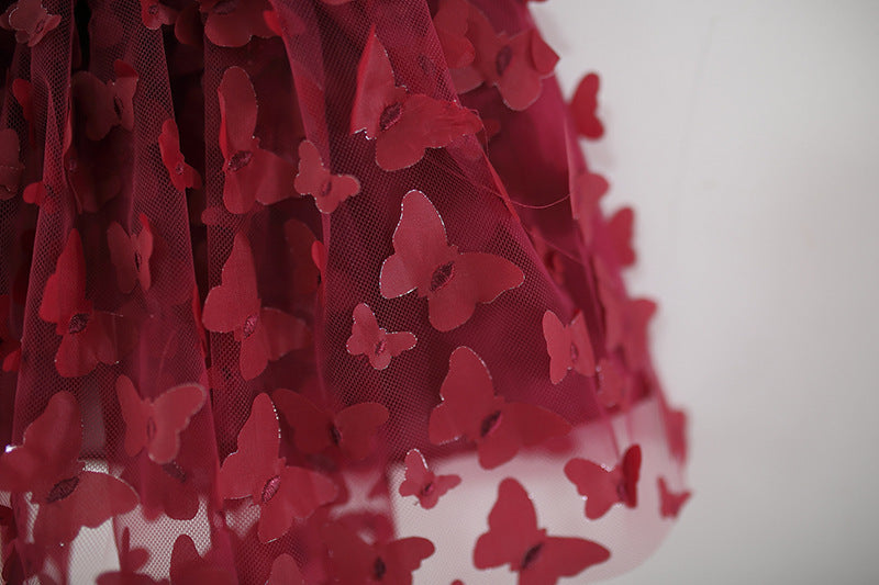 Wine Red Butterfly Wing Tulle Frock – TYM-TZO-036