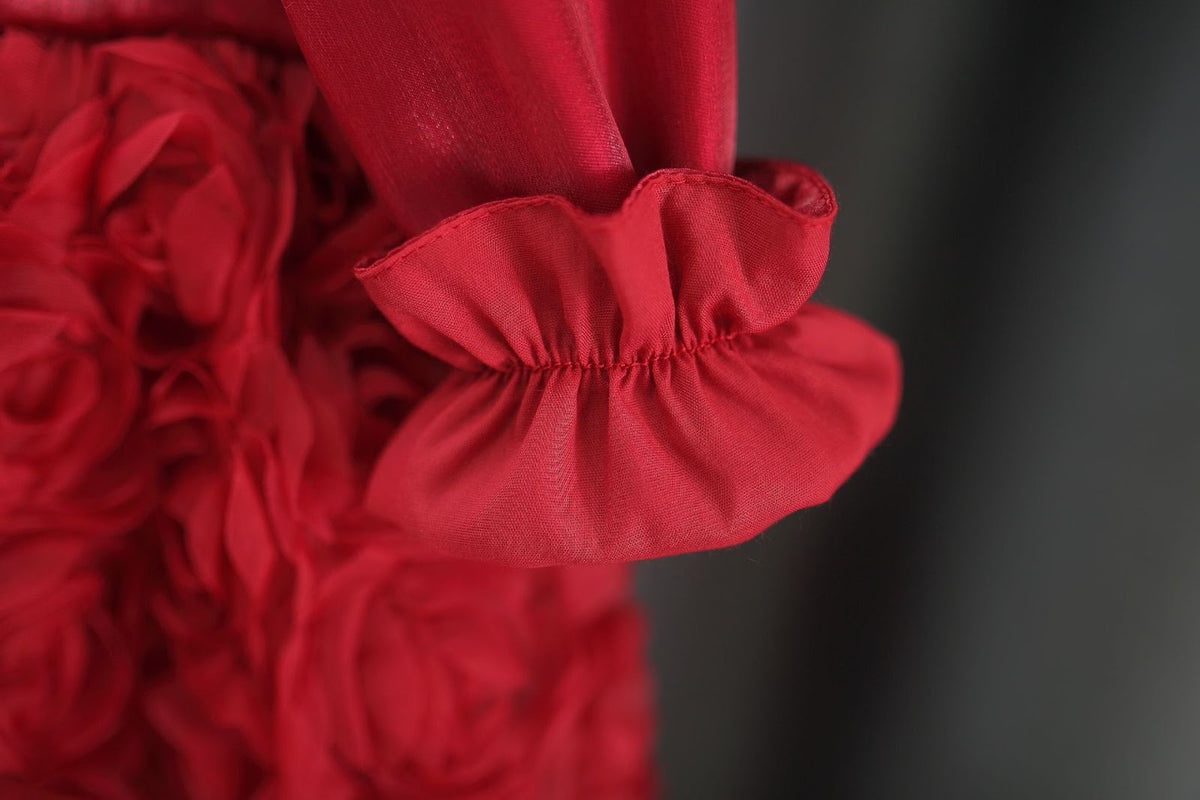 Red Rosette Pearl Bow Long Sleeve Frock – TYM-WZX-064