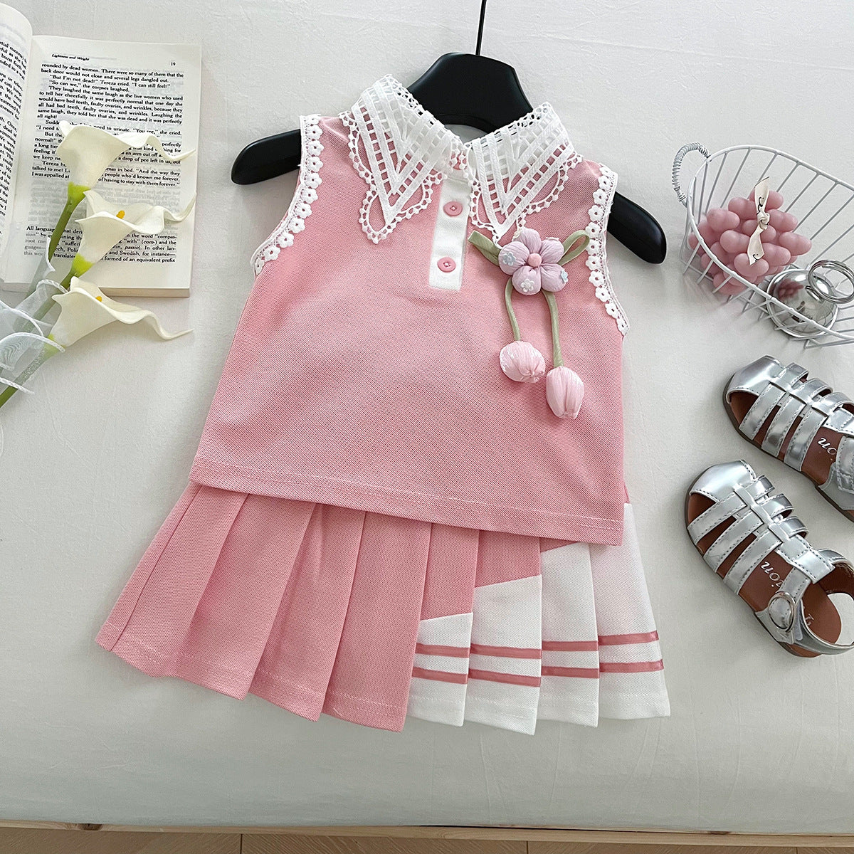 Pink Big Bow Top and Pleated Skirt Set – TYM-WPB-001