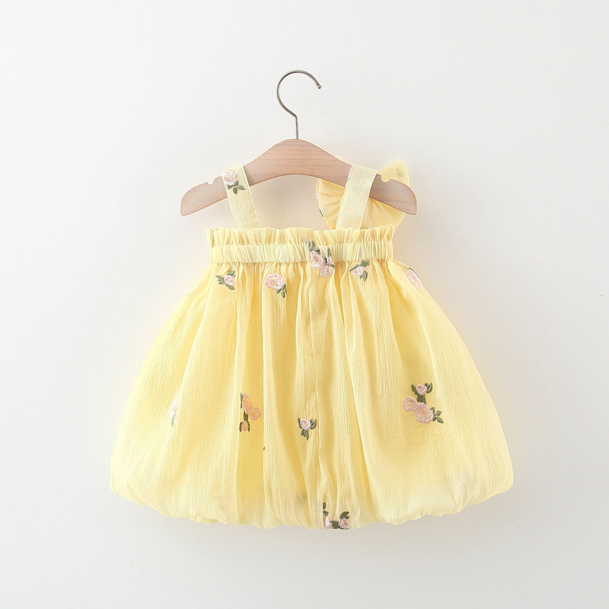 Lemon Yellow Flower Embroidered Bubble Sundress – TYM-WZX-007