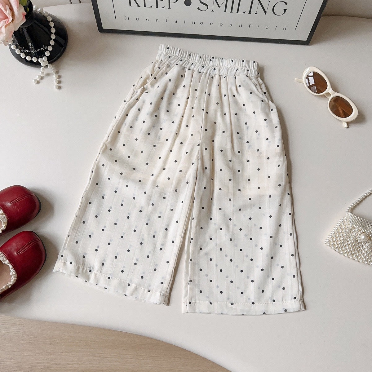 Cream Polka Dot Wide-Leg Pants – TYM-YWL-022
