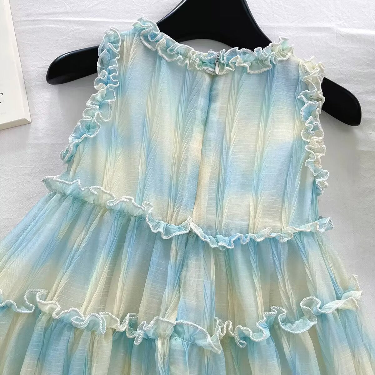 Aqua and Lemon Tie-Dye Tiered Ruffle Frock – TYM-YWL-054
