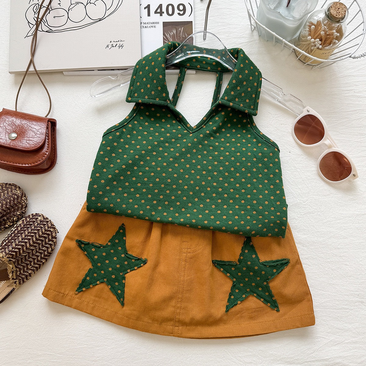 Green Dot Halter Top and Mustard Mini Skirt Set – TYM-YWL-041
