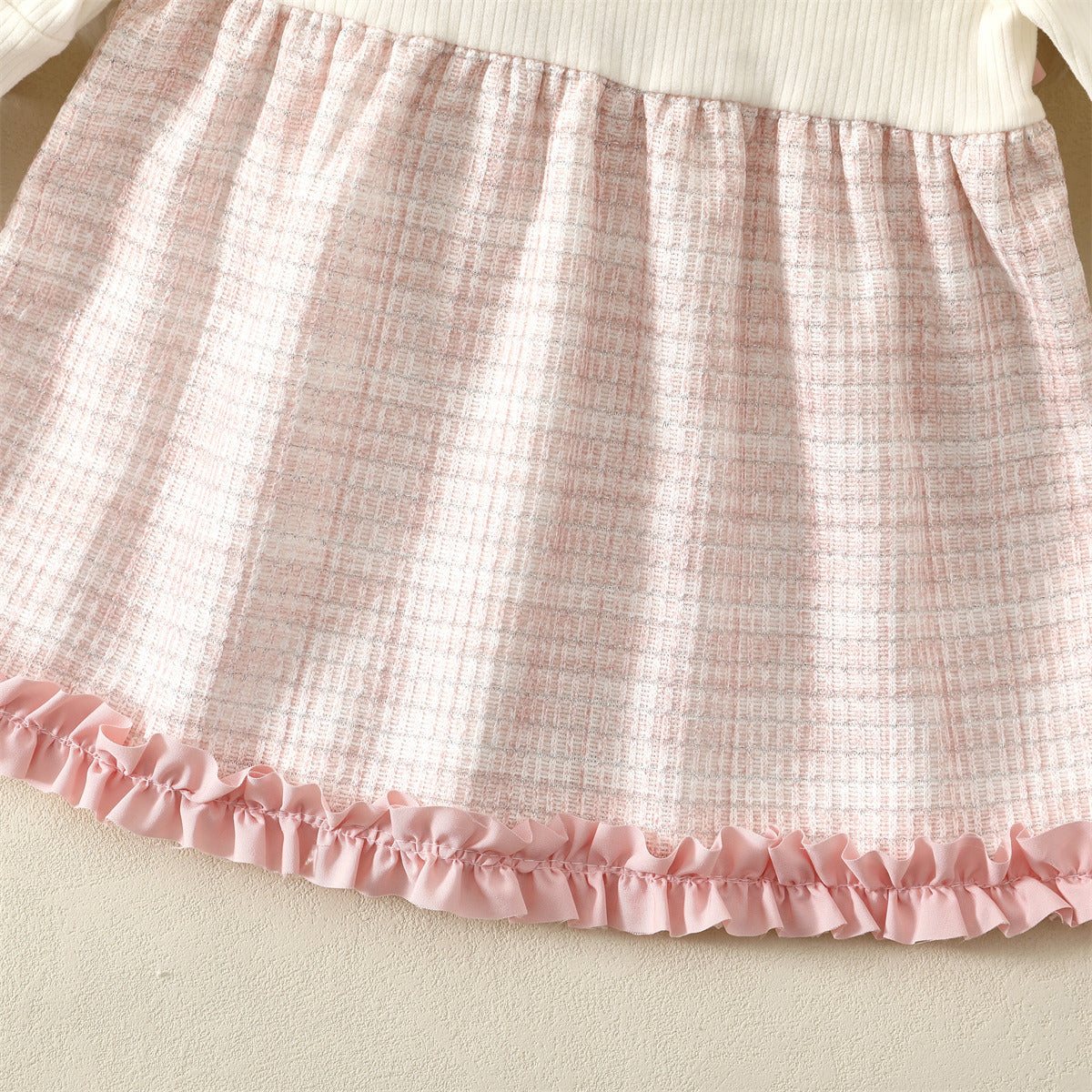 Light Pink Tweed Ruffle Pinafore Frock – TYM-WZX-070