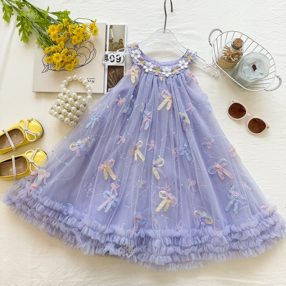 Lavender Daisy Collar Tulle Bow Frock – TYM-YWL-032