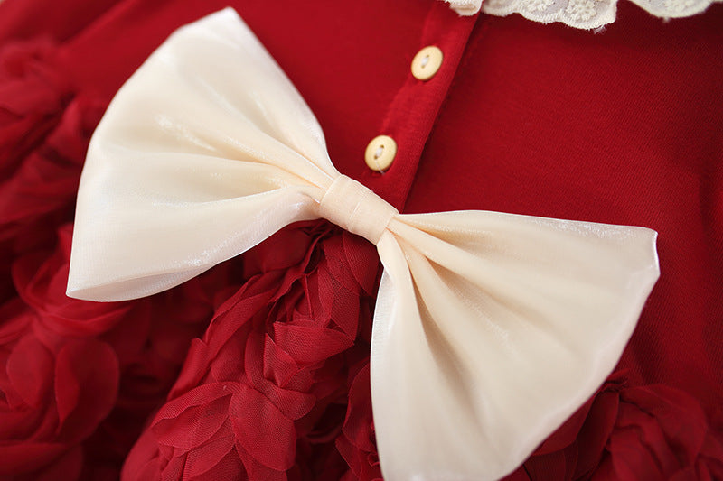 Red Lace Collar Rosette Bow Frock – TYM-WZX-068