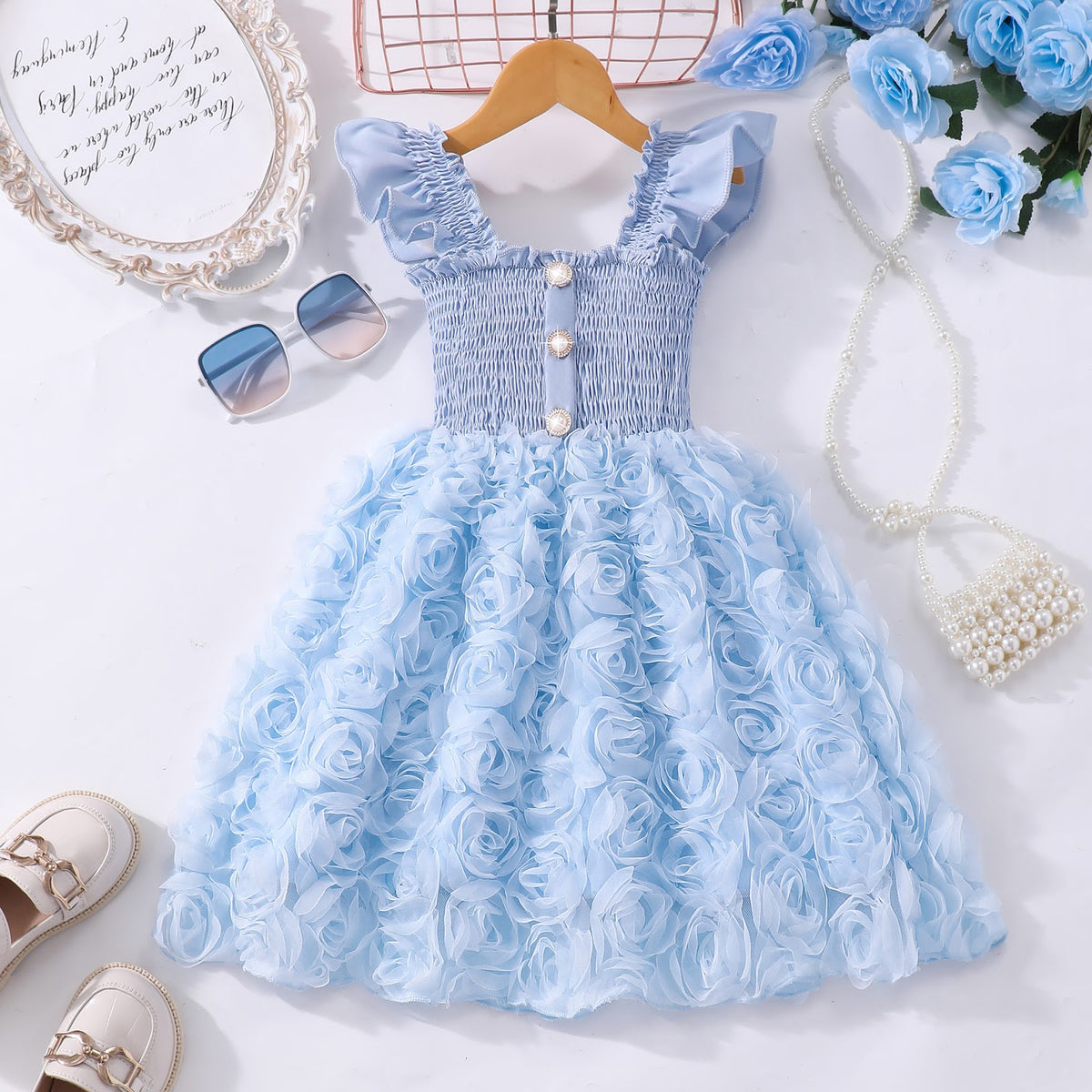 Sky Blue Smocked Rosette Sundress – TYM-SZL-013