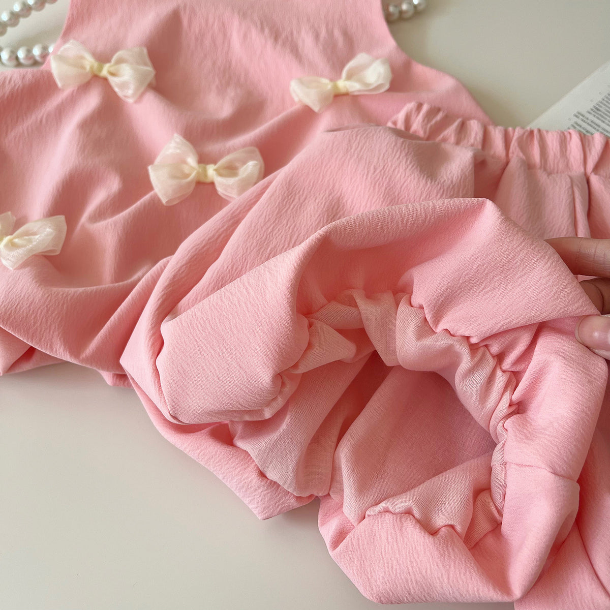 Pink Bow Swing Top and Bubble Shorts Set – TYM-YWL-007