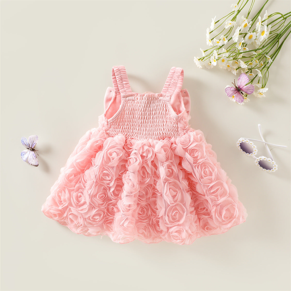Pink 3D Rosette Pearl Bow Party Frock – TYM-WZX-032