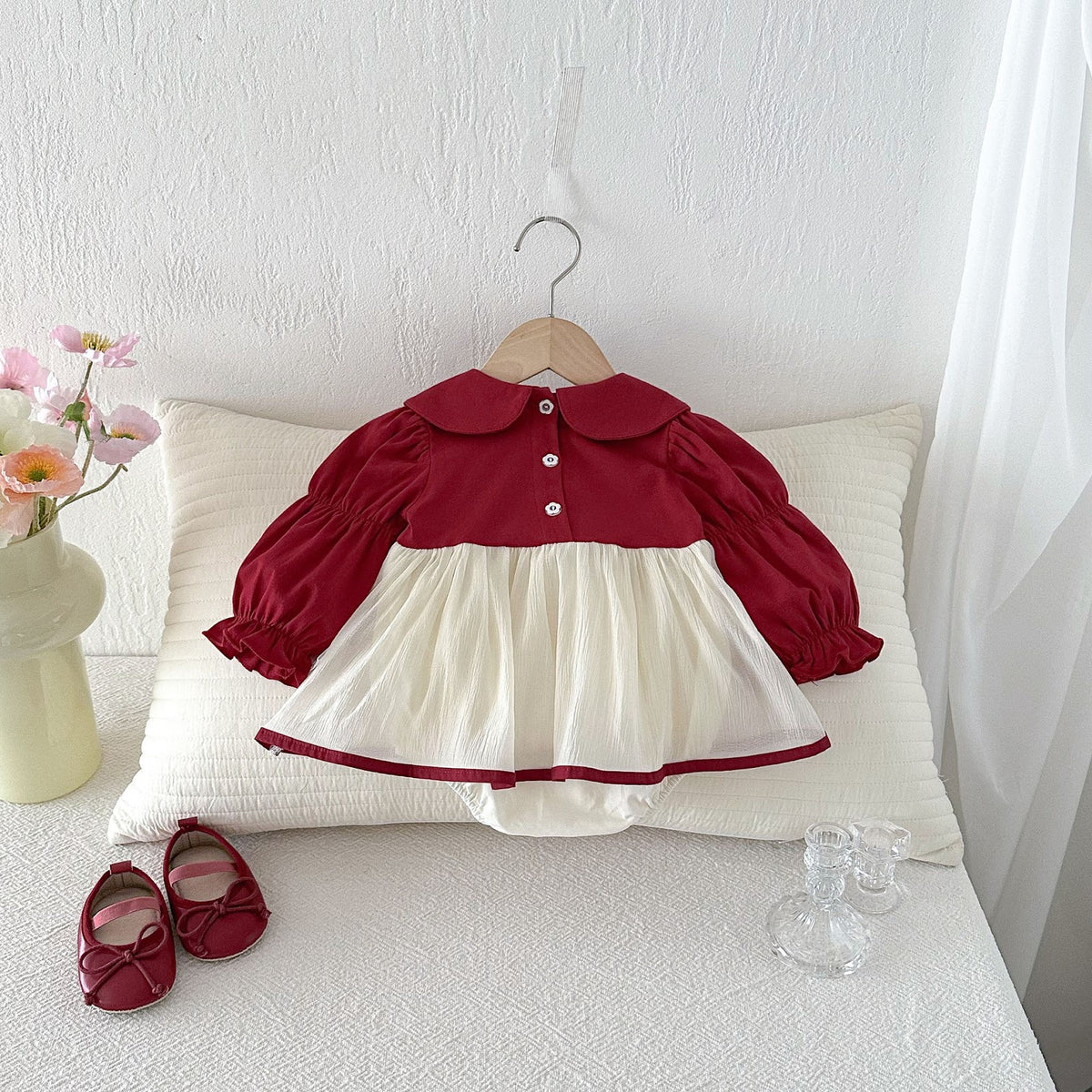 Red & Cream Bow Skirted Romper – TYM-FCN-005