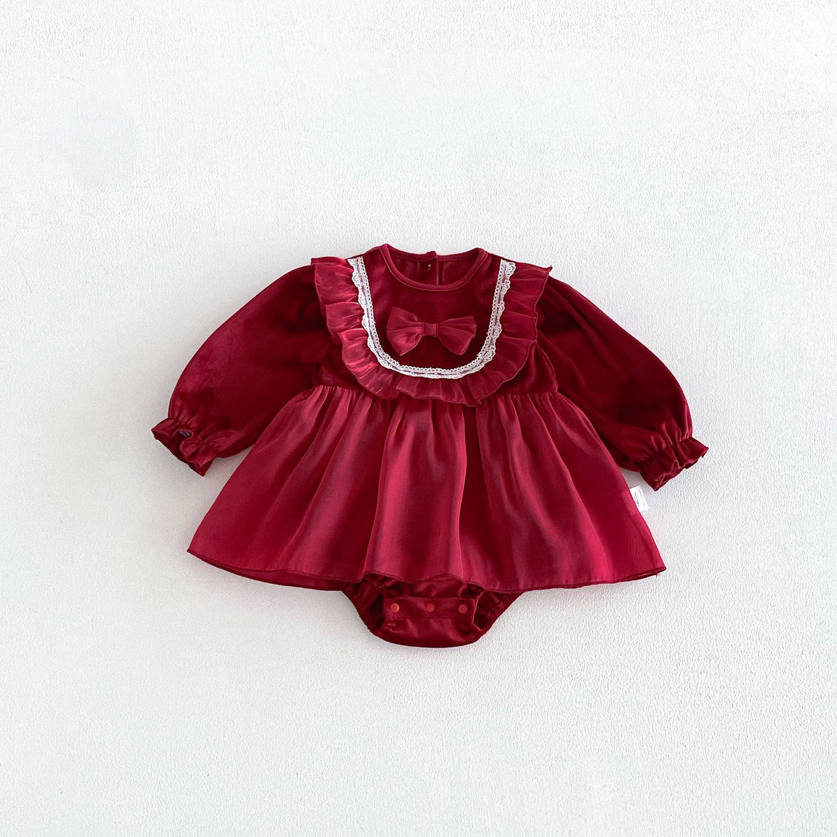 Wine Red Ruffle Bib Skirted Romper – TYM-FCN-008