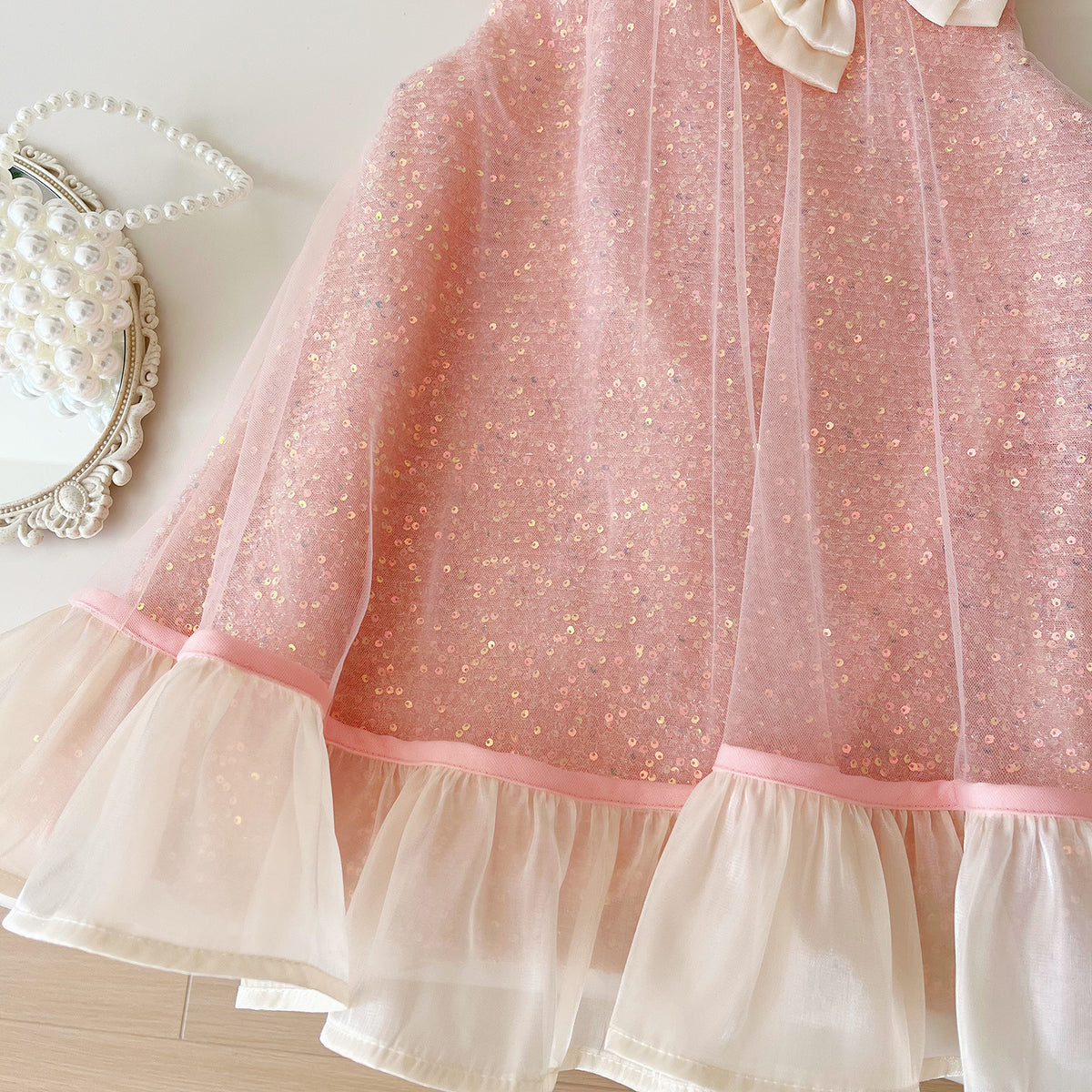 Pink Sequin Tulle Bow Party Frock – TYM-YWL-030