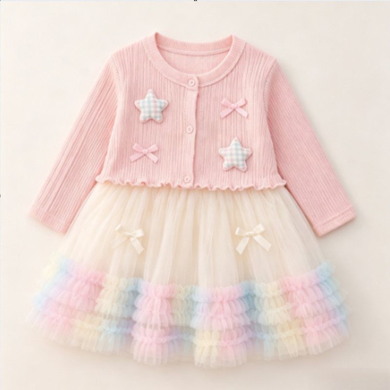 Pink Star Cardigan Rainbow Tulle Frock – TYM-CXM-047