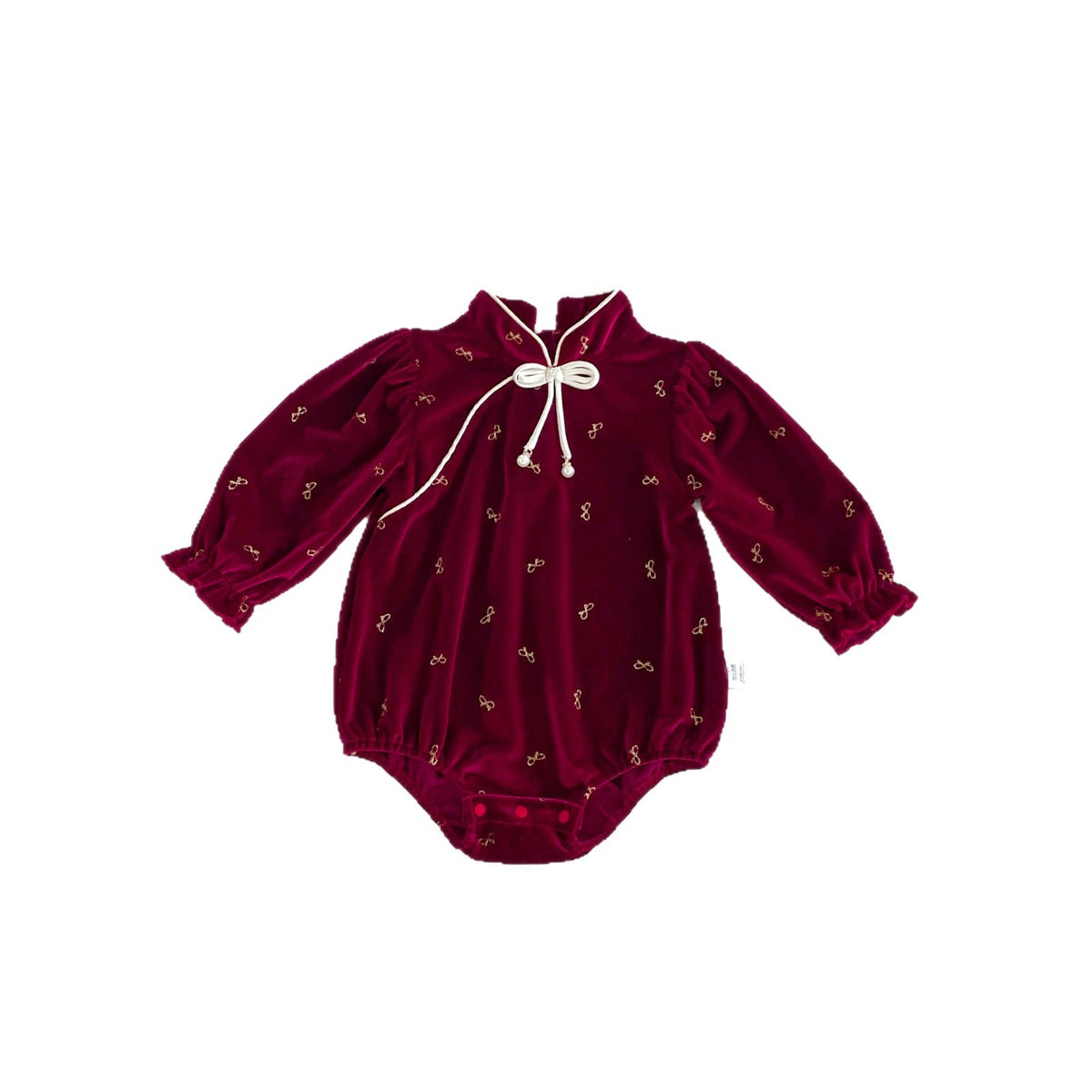 Wine Red Velvet Mandarin Collar Bubble Romper – TYM-FCN-011