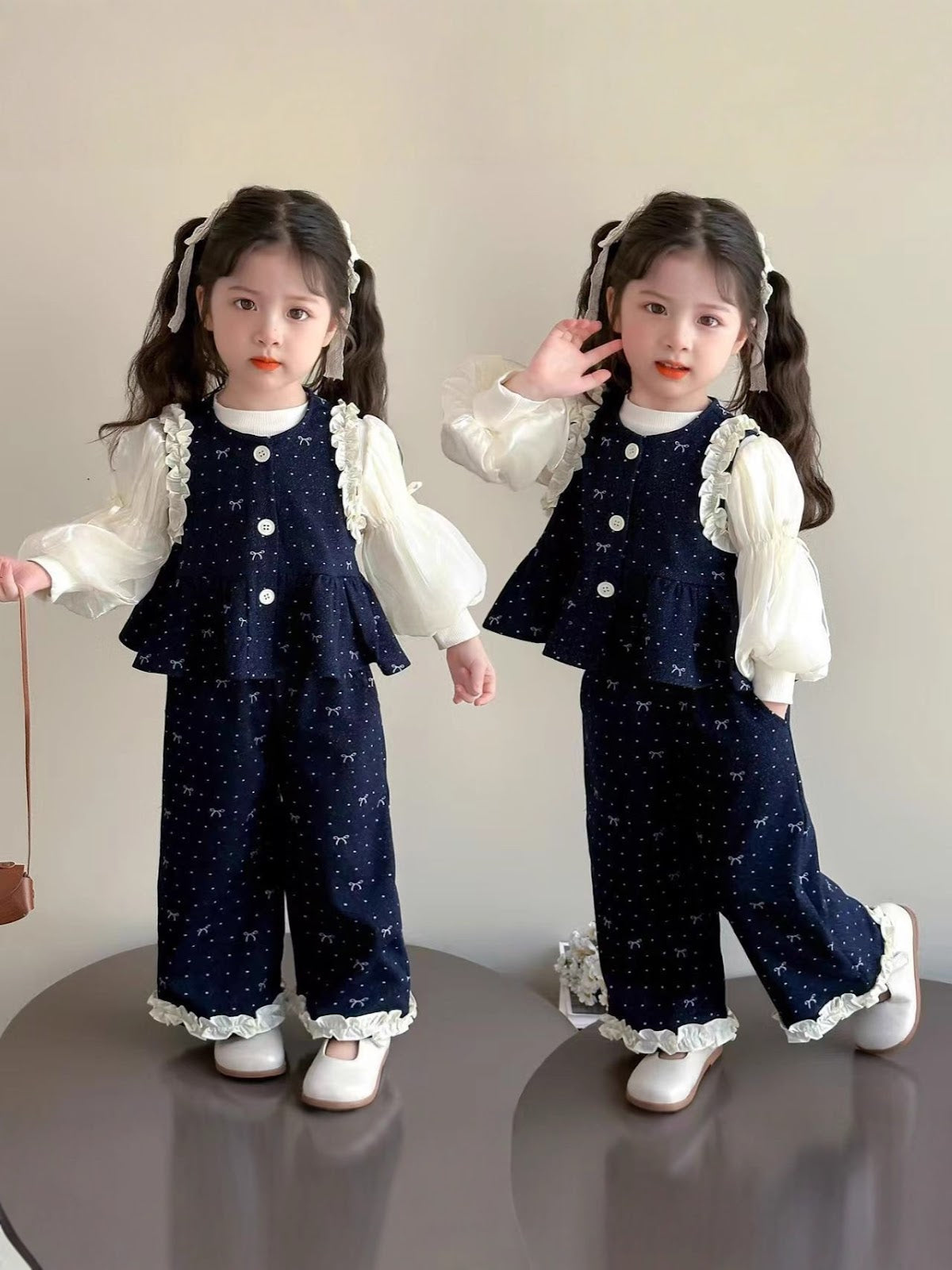 Navy Bow Print Vest & Pants Set – TYM-CXM-030