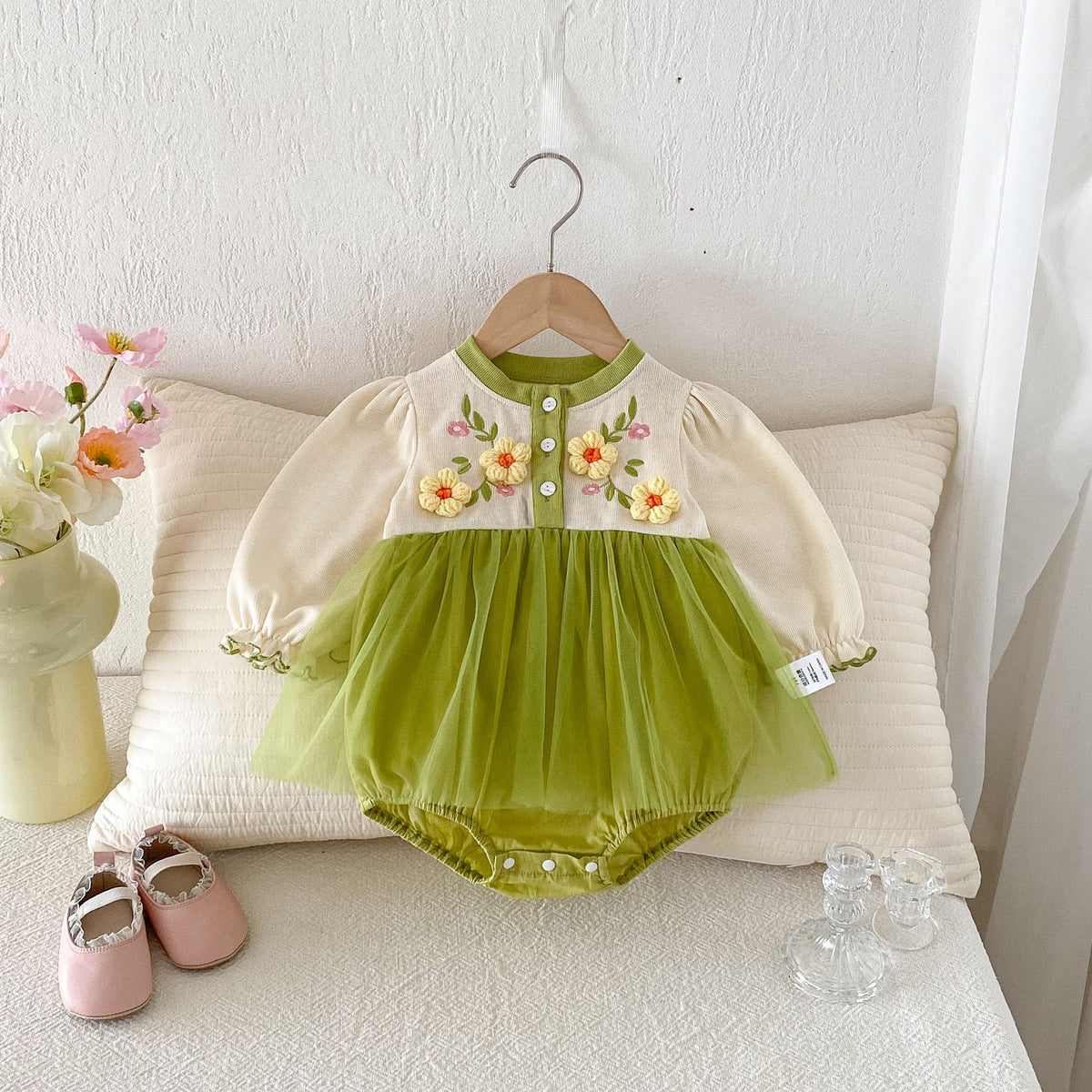 Green Flower Embroidered Tulle Romper – TYM-FCN-003