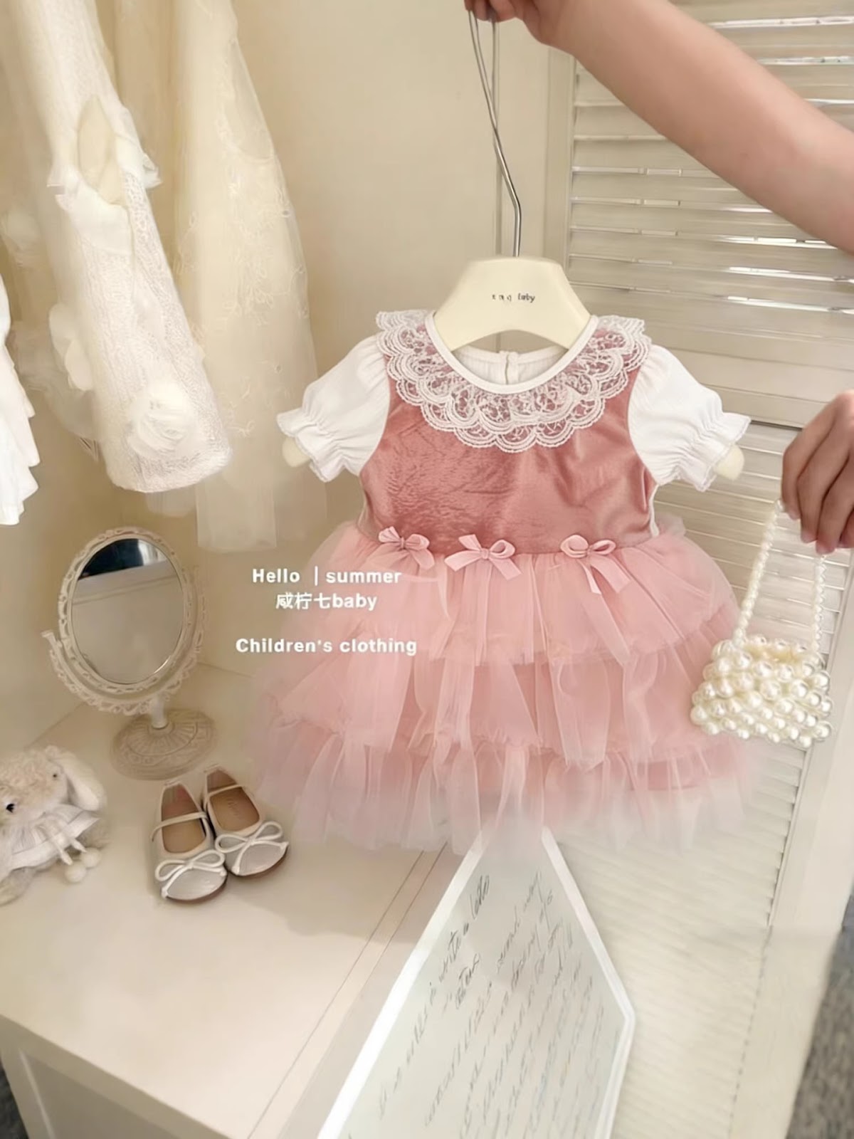 Dusty Pink Lace Collar Tulle Frock – TYM-CXM-027