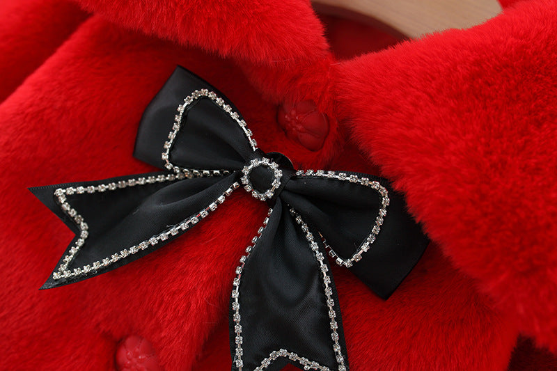 Red Plush Bow Cape Coat – TYM-WZX-051