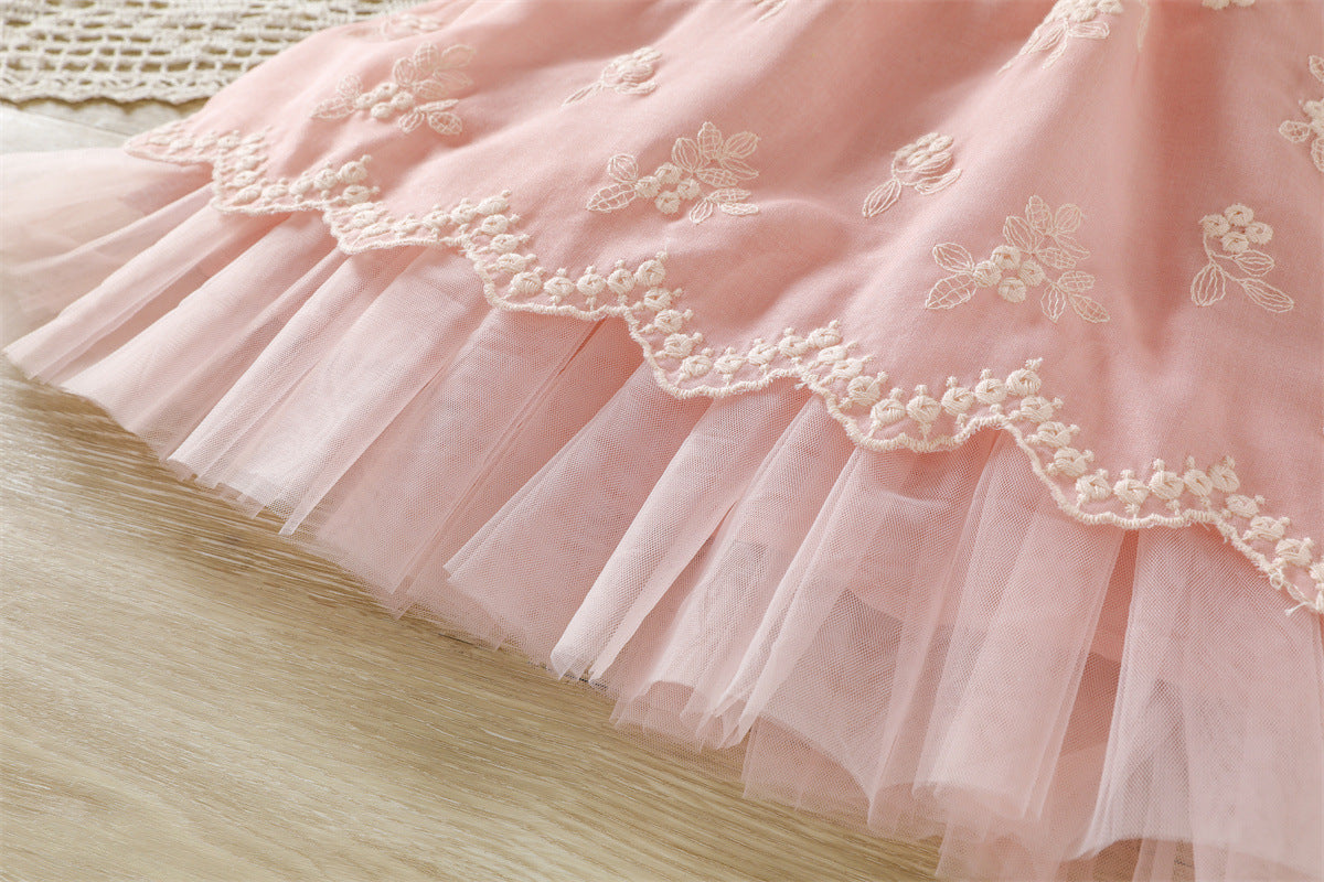 Pink Floral Embroidered Tulle Hem Sundress – TYM-WZX-029