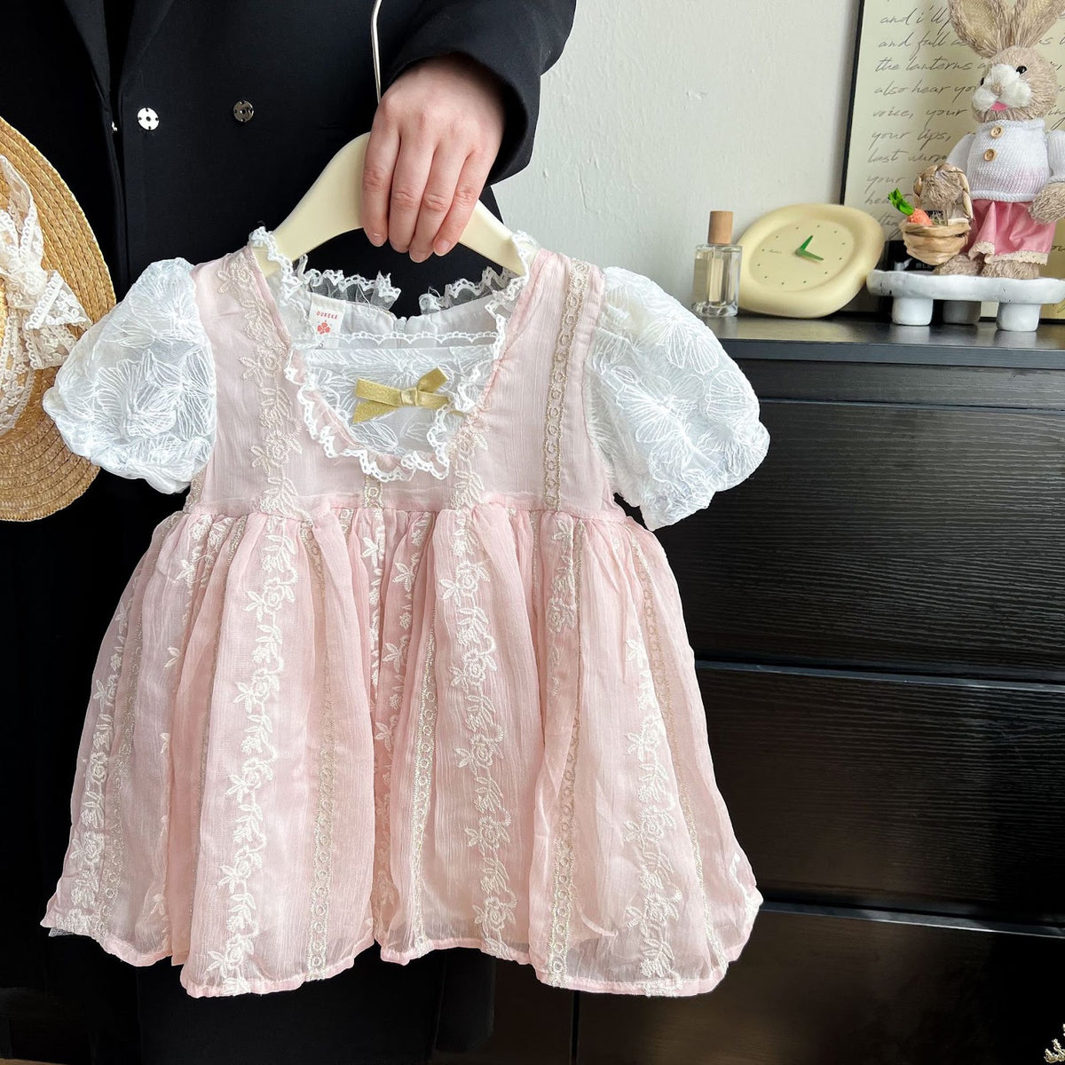 Pink Embroidered Lace Puff Sleeve Frock – TYM-TZO-029