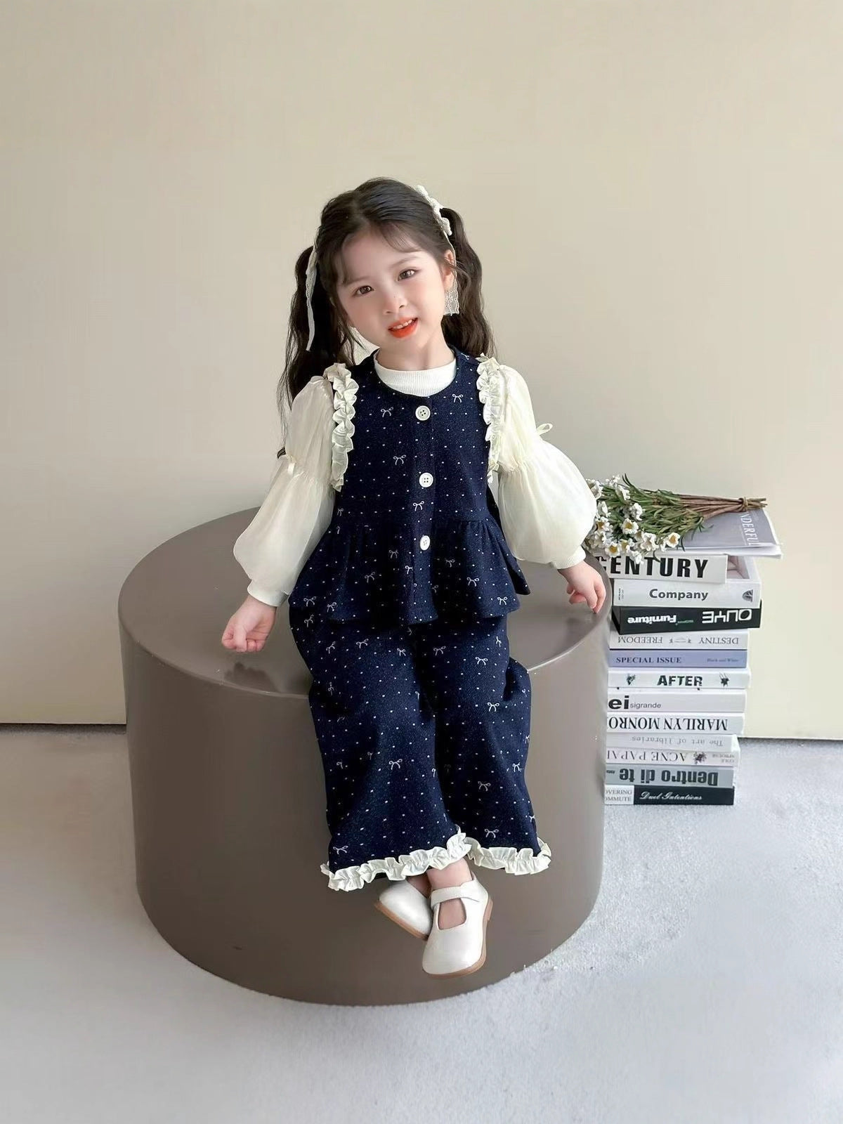 Navy Bow Print Vest & Pants Set – TYM-CXM-030