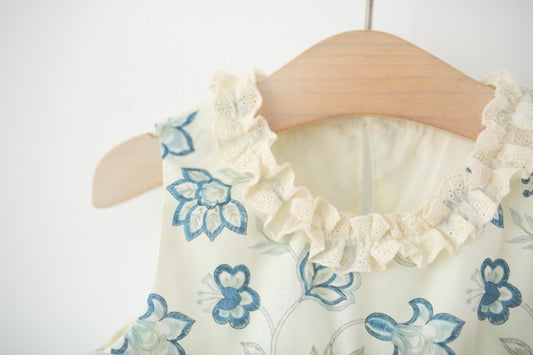 Cream Blue Floral Embroidered Sleeveless Frock – TYM-TZO-021