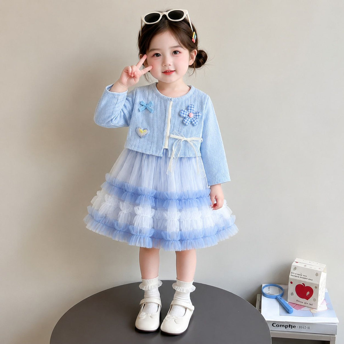 Sky Blue Patch Cardigan Ruffle Tulle Frock – TYM-CXM-090