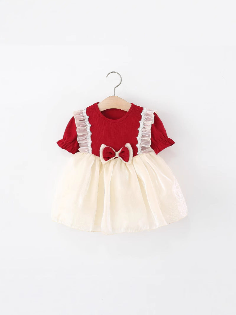 Red and Cream Ruffle Trim Puff Sleeve Frock – TYM-WZX-045