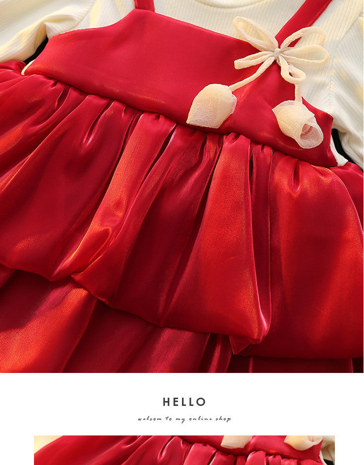 Red Satin Tiered Bubble Frock – TYM-CXM-078