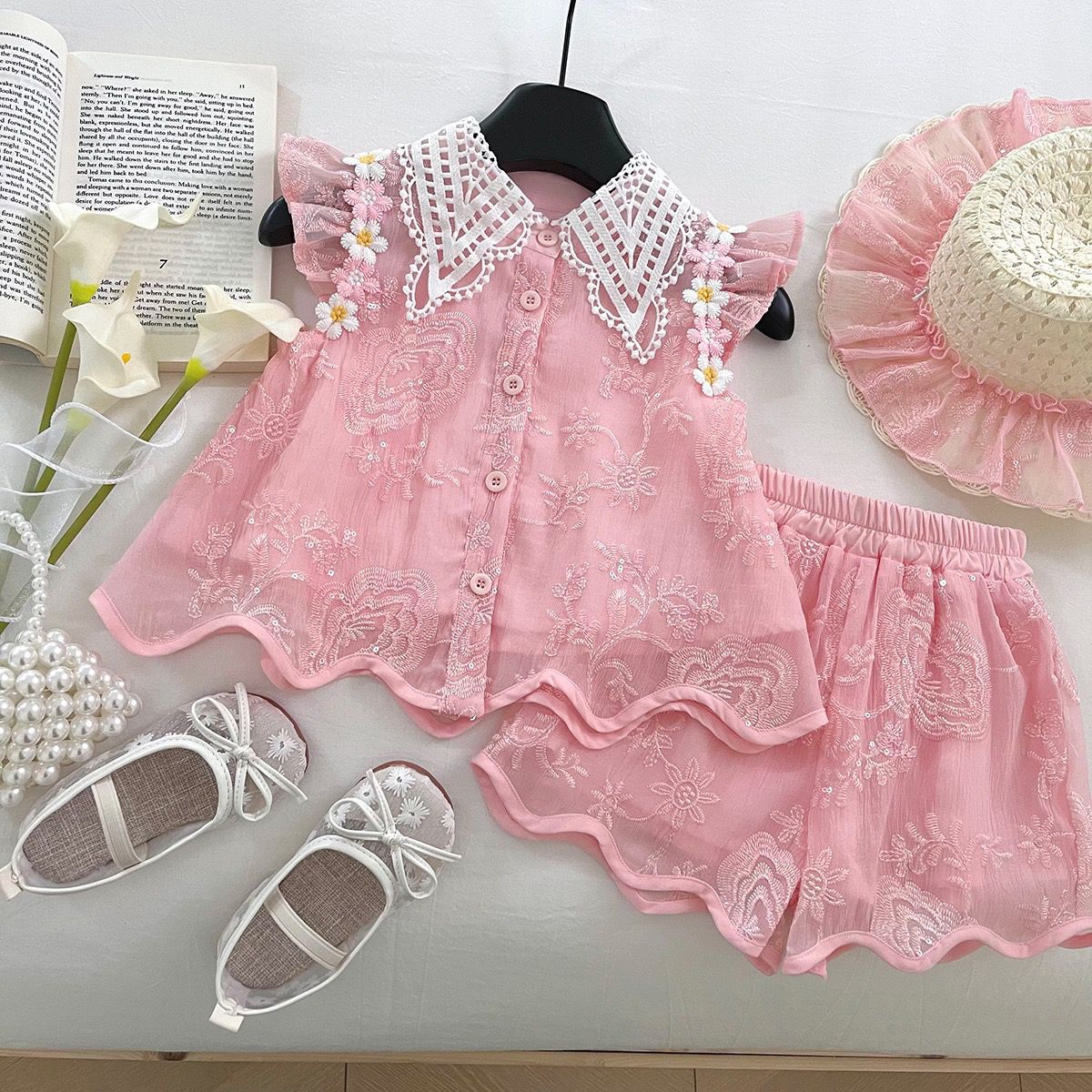 Pink Embroidered Lace Top and Shorts Set – TYM-YWL-033