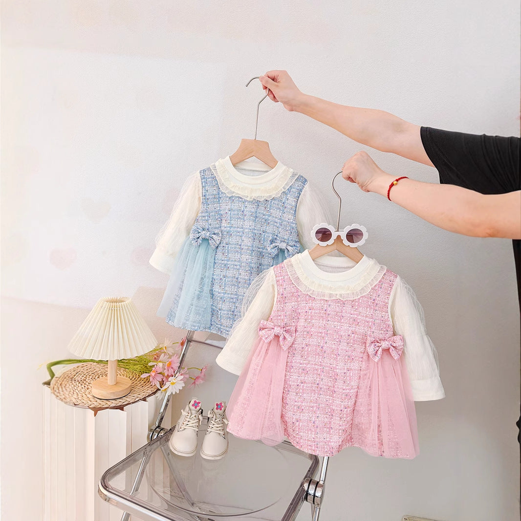 Pink Tweed Bow Tulle Pinafore Frock – TYM-CXM-050