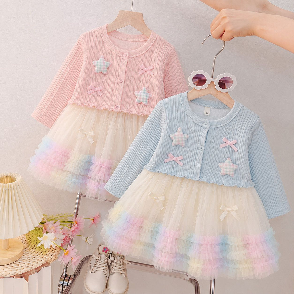 Pink Star Cardigan Rainbow Tulle Frock – TYM-CXM-047