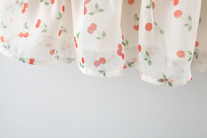 Cream Cherry Print Tiered Summer Frock – TYM-TZO-005