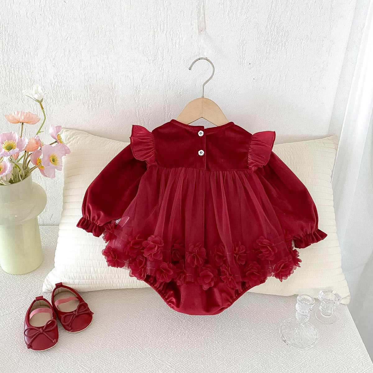 Red Rosette Bow Long Sleeve Romper – TYM-FCN-002