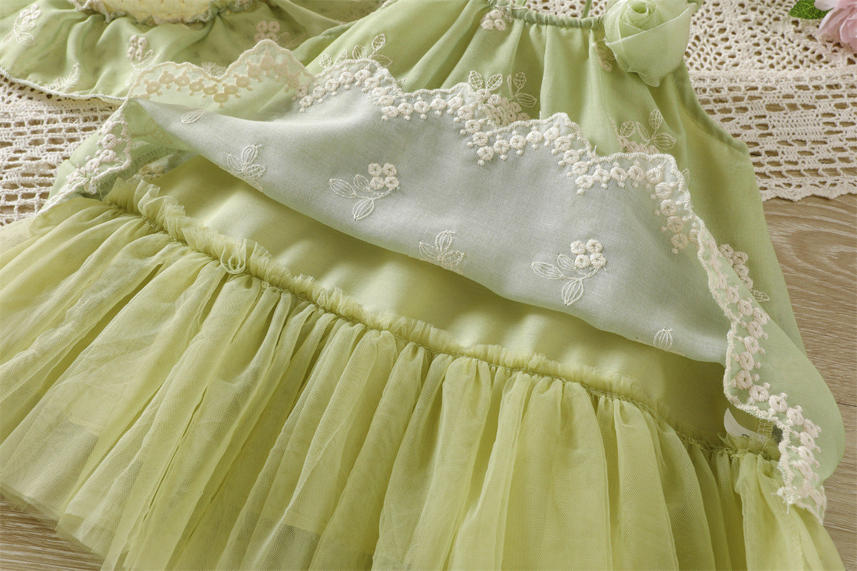 Sage Green Floral Embroidered Tulle Hem Sundress – TYM-WZX-030