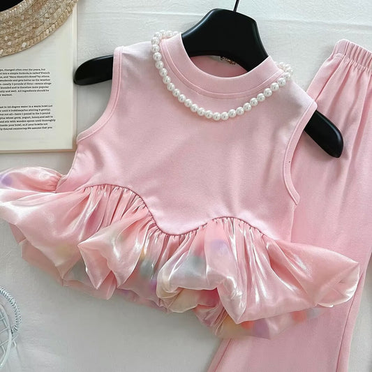 Pink Shimmer Ruffle Top and Pants Set – TYM-YWL-010