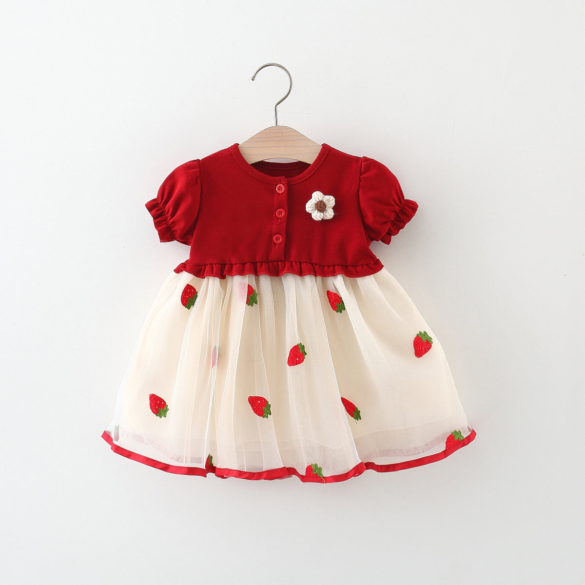 Red Strawberry Net Puff Sleeve Frock – TYM-WZX-013