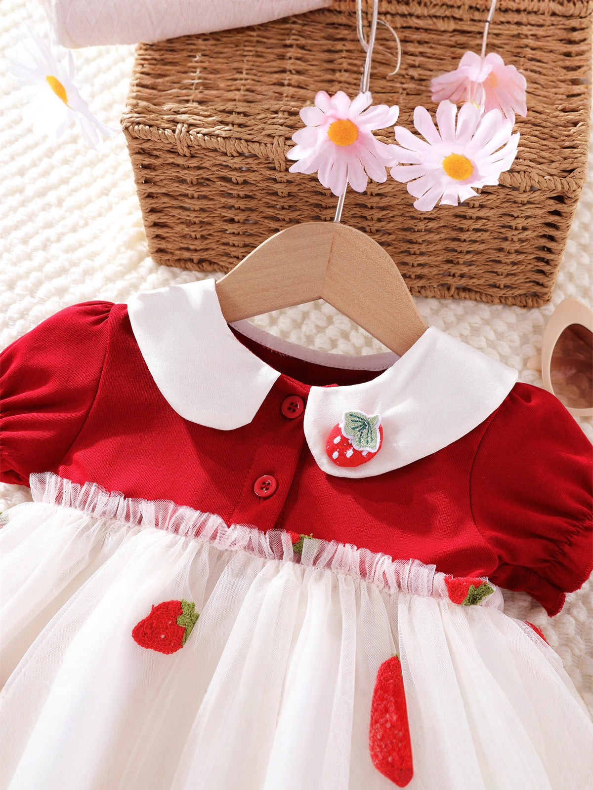 Red Strawberry Collar Net Frock – TYM-WZX-021