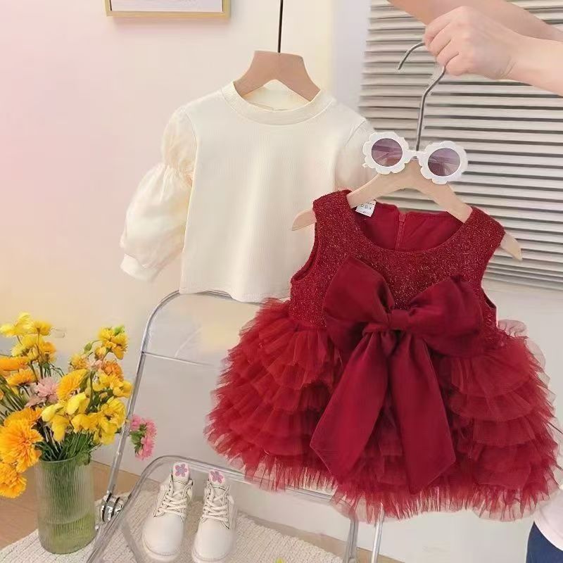 Red Glitter Bow Tiered Tulle Frock – TYM-CXM-084