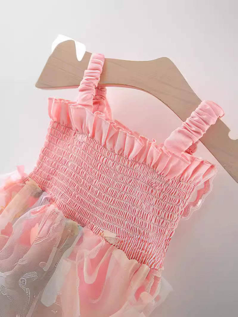 Pink Butterfly Tulle Smocked Sundress – TYM-WZX-020