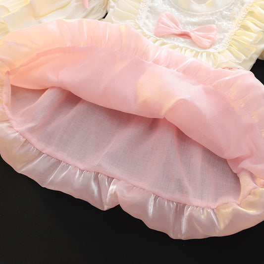 Cream & Pink Lace Bib Shimmer Frock – TYM-CXM-091
