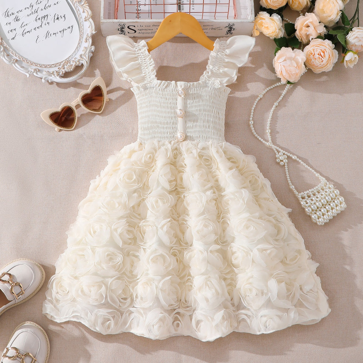 Ivory Smocked Rosette Sundress – TYM-SZL-014