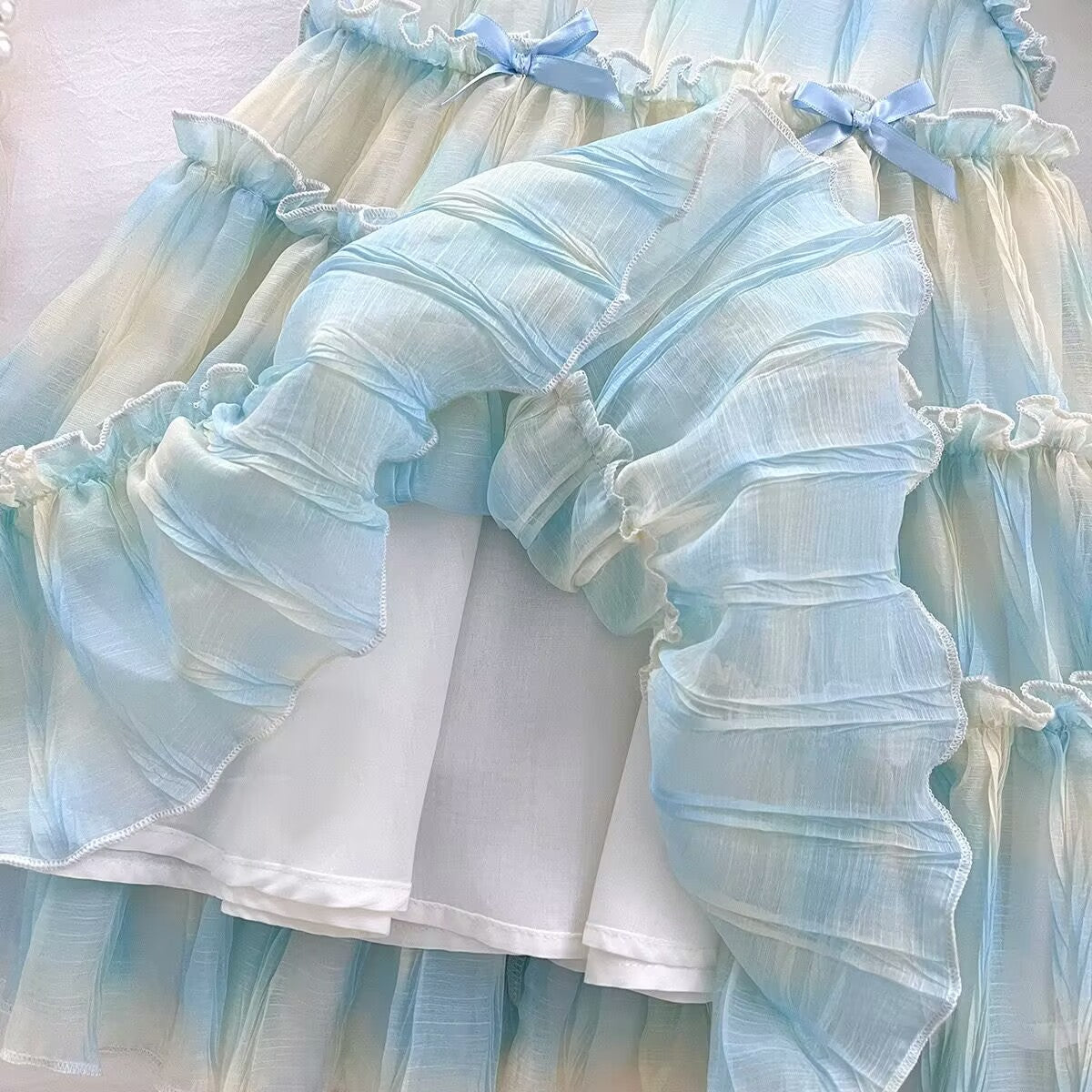 Aqua and Lemon Tie-Dye Tiered Ruffle Frock – TYM-YWL-054