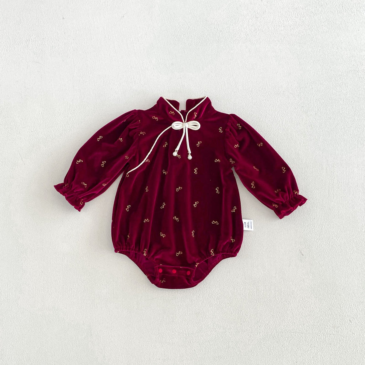 Wine Red Velvet Mandarin Collar Bubble Romper – TYM-FCN-011