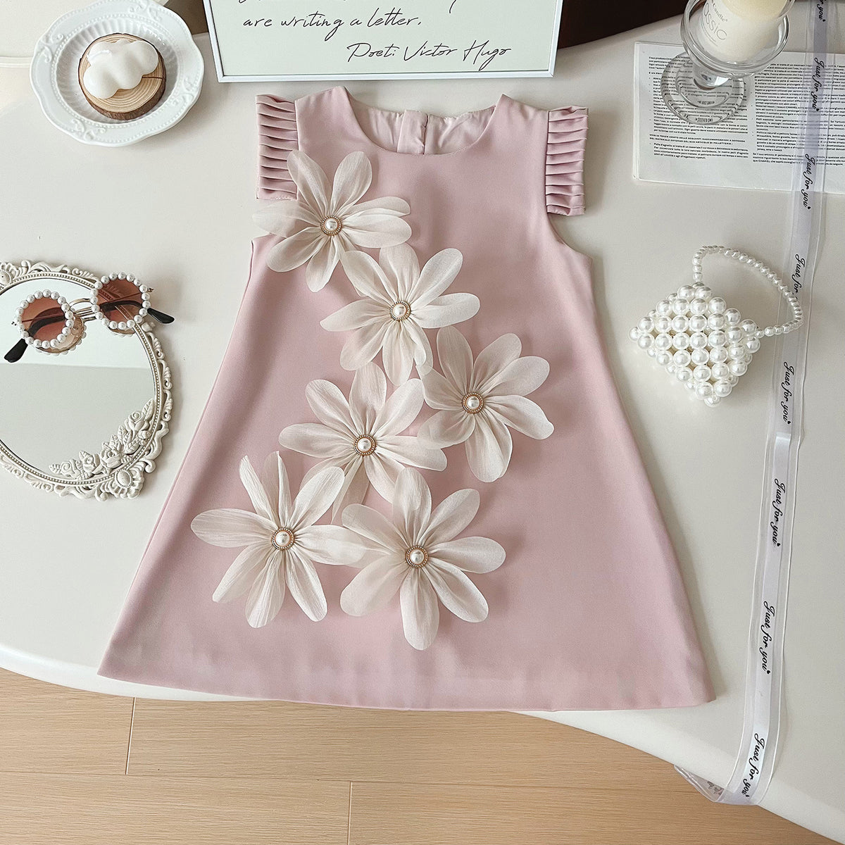 Pink 3D Pearl Flower A-Line Dress – TYM-YWL-065