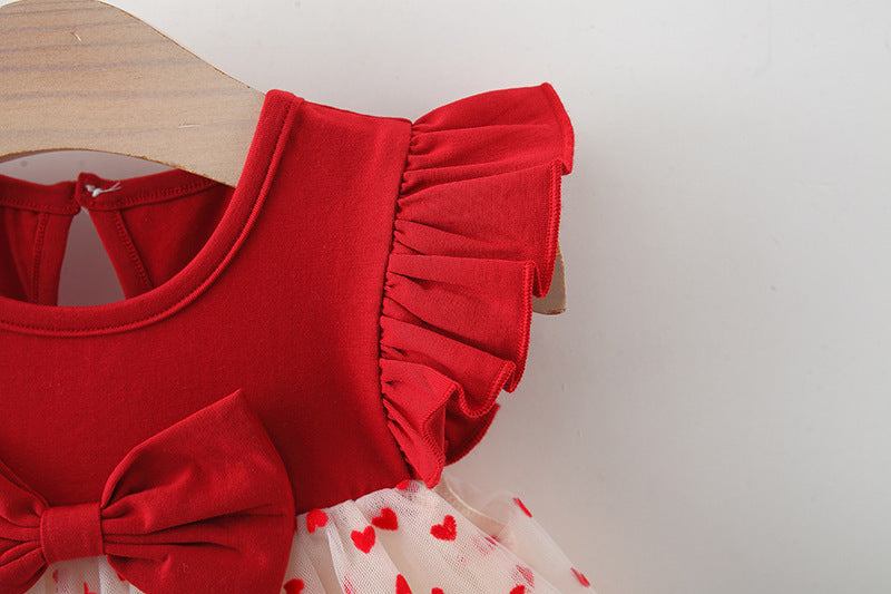 Red Heart Print Net Flutter Frock – TYM-WZX-025