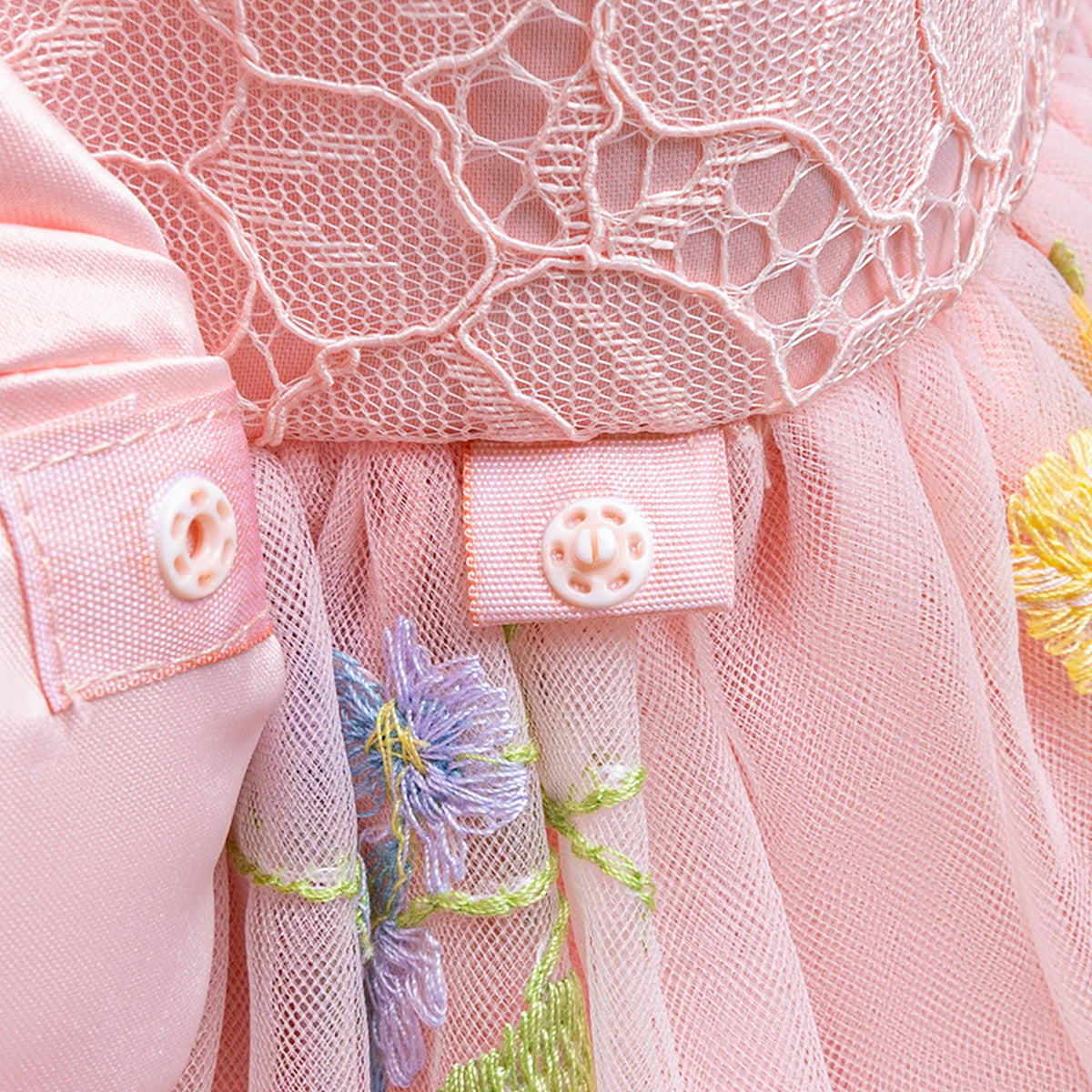 Peach Pink Lace Bodice Embroidered Tulle Party Frock – TYM-SLA-002