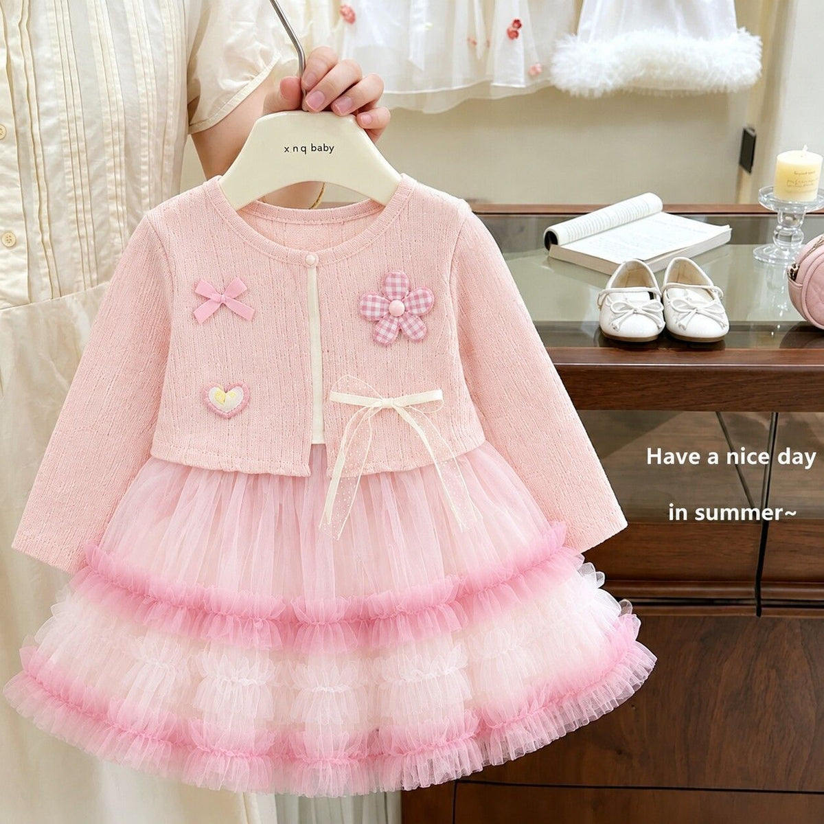 Pink Patch Cardigan Ruffle Tulle Frock – TYM-CXM-089