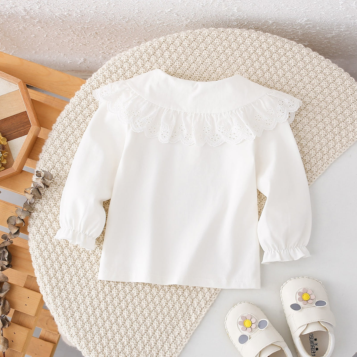 White Eyelet Collar Embroidered Top – TYM-FCN-019