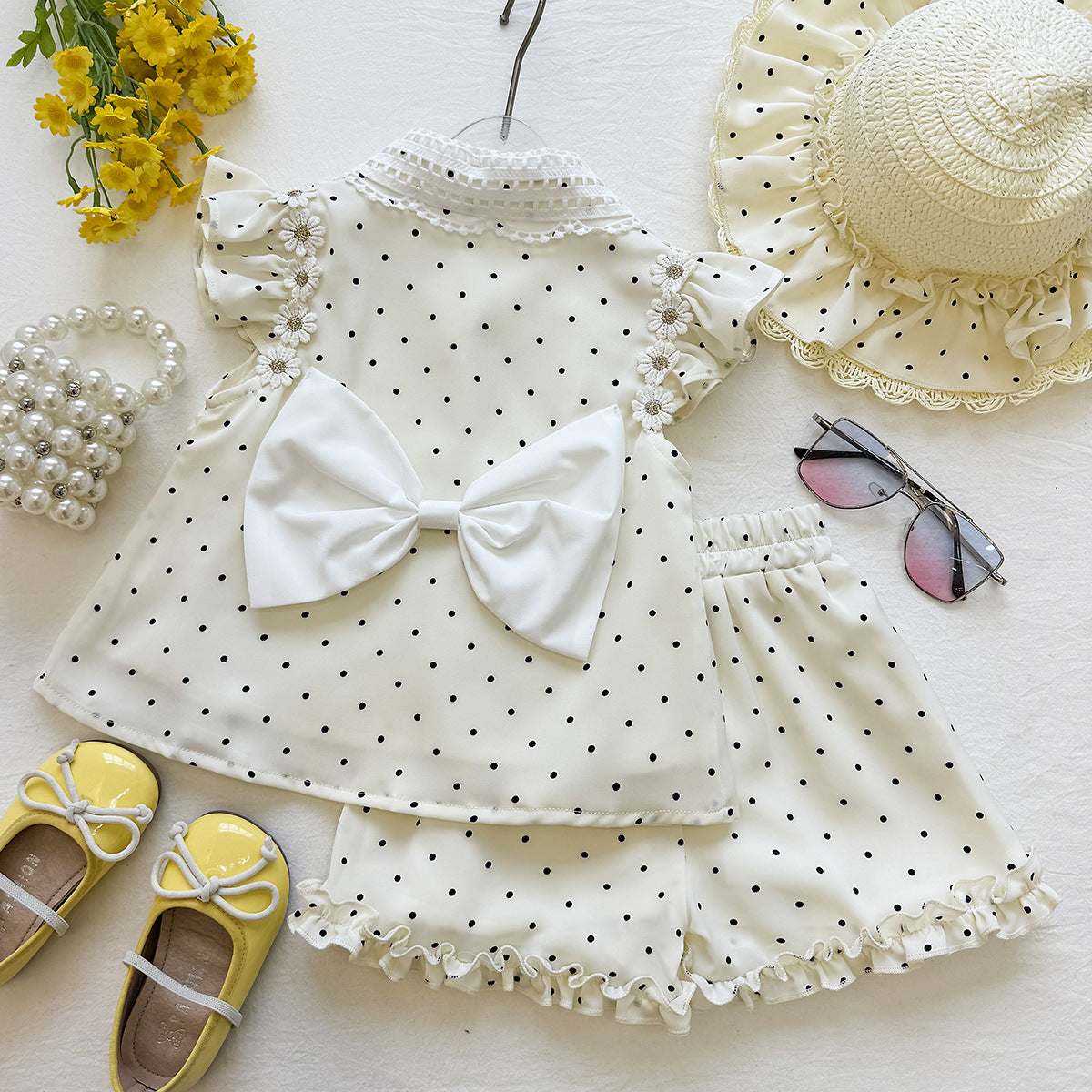 Cream Polka Dot Lace Collar Bow Flutter Frock – TYM-YWL-057